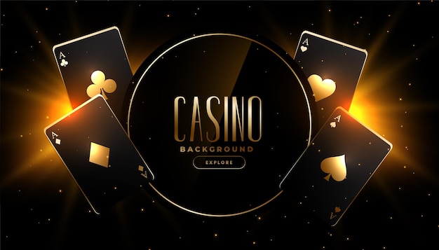 Glowing golden black playing cards casino banner design