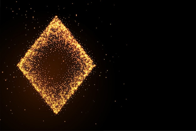 Glowing golden glitter diamond symbol black background