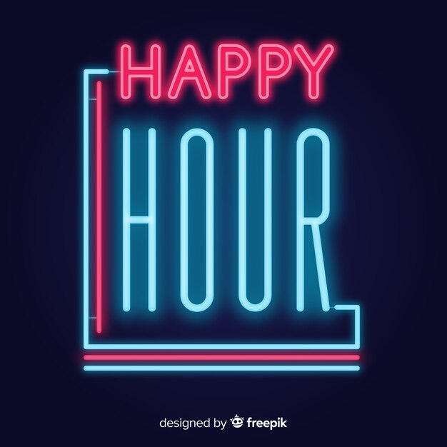 Glowing happy hour neon sign