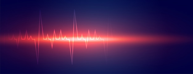 Vettore gratuito linea di battito cardiaco incandescente design di banner di scienza medica