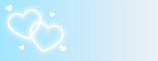 Glowing hearts on sky blue banner design