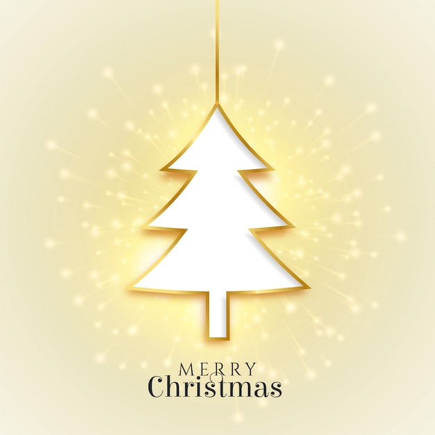 Free vector glowing merry christmas golden tree beautiful card