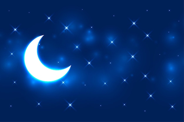 Free vector glowing moon and stars night sky background vector