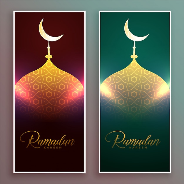 Glowing mosque banner design for ramadan season