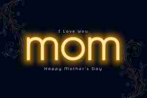 Free vector glowing mothers day neon golden card design