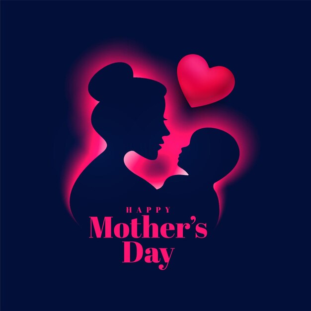 Glowing mothers day nice card design with 3d heart