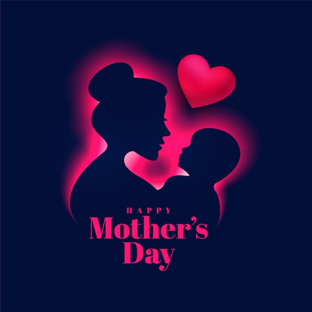 Glowing mothers day nice card design with 3d heart