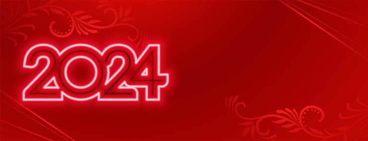 Free Vector glowing neon 2024 red text new year eve banner with text space vector