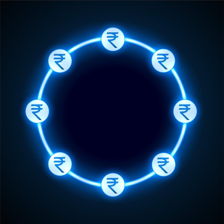मुफ़्त वेक्टर glowing neon digital rupee money concept frame