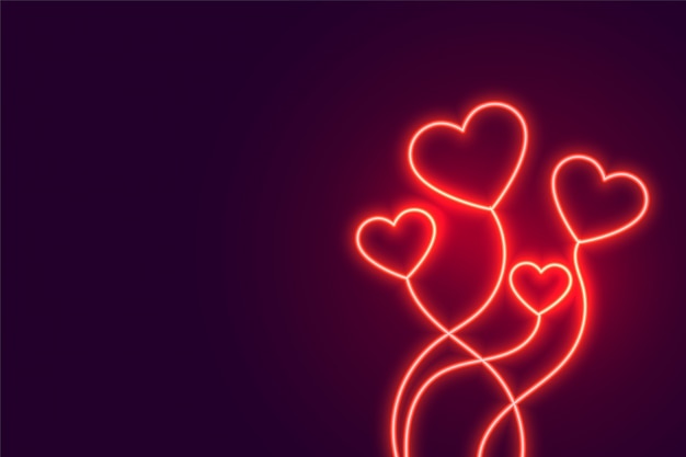 Glowing neon flying hearts banner