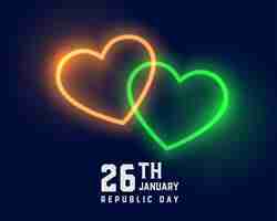 Free vector glowing neon heart background for indian republic day