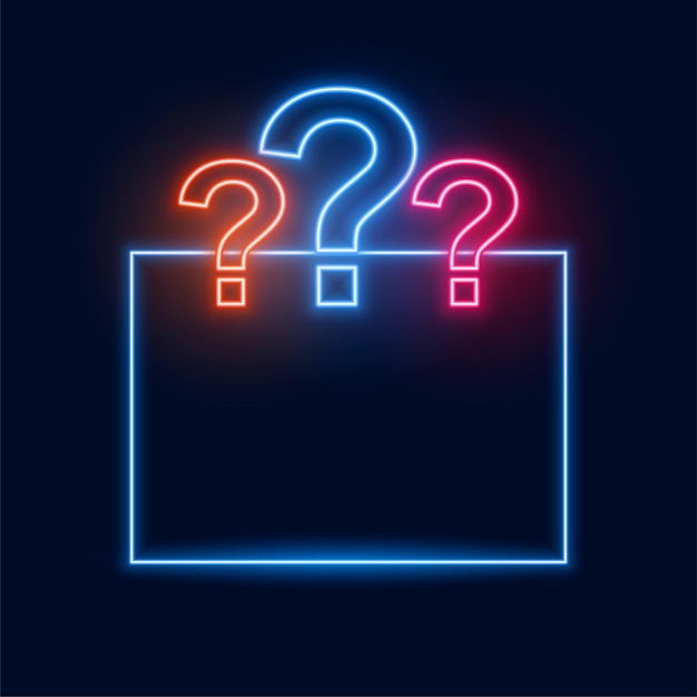 Glowing neon question mark sign background with blank space vector
