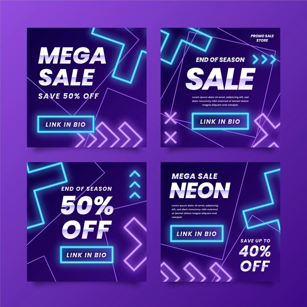 Glowing neon sales instagram post set