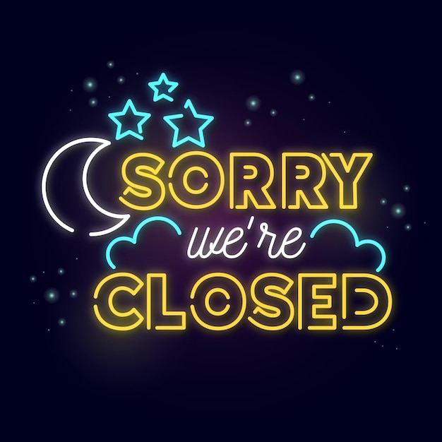 Glowing neon we are closed sign