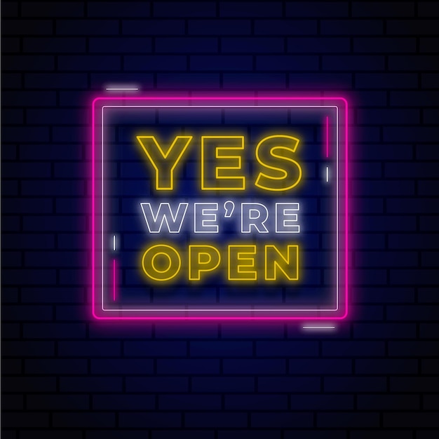 Glowing neon we are open sign