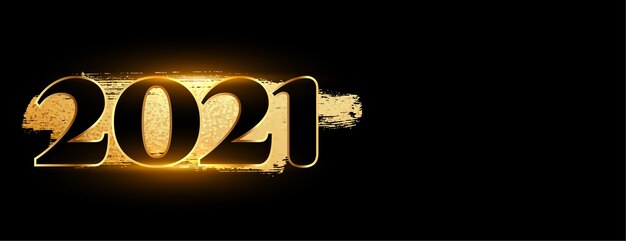 Glowing new year 2021 in black and gold banner