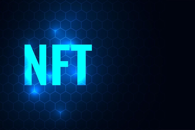 Glowing NFT technology background with hexagonal pattern