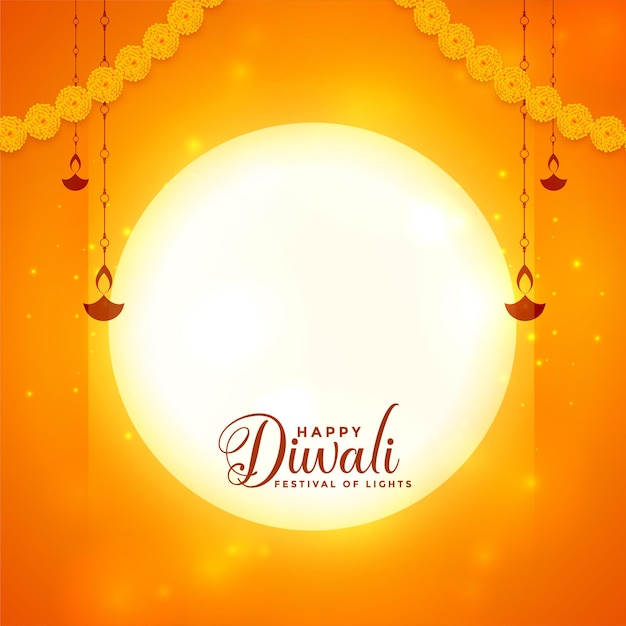 Free vector glowing orange happy diwali diya background with text space