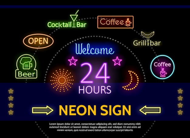 Free vector glowing promotional neon signs template