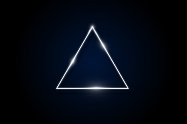 어두운 배경에 빛나는 자주색 네온 둥근 삼각형 조명 된 형상 다각형 프레임