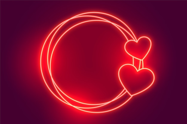 Glowing red neon hearts frame background