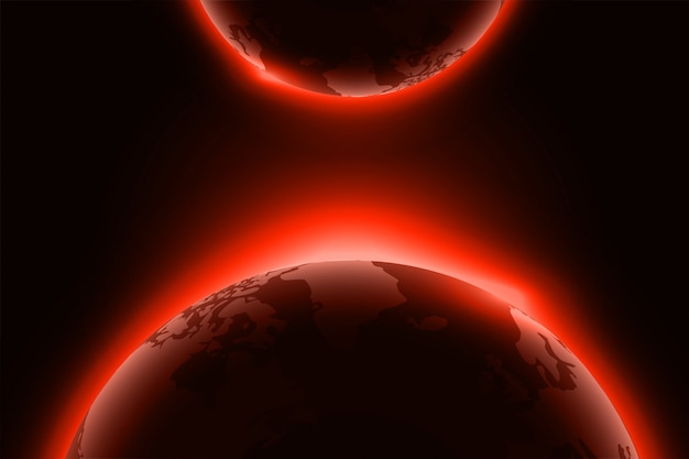 Glowing red planet on black background