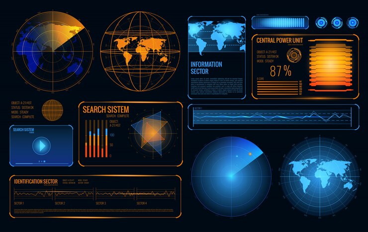 Free Vector glowing search radar set of retrieval system control 