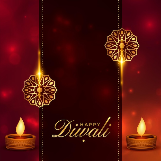 Manifesto luminoso di shubh diwali con diya e sfondo in stile indiano