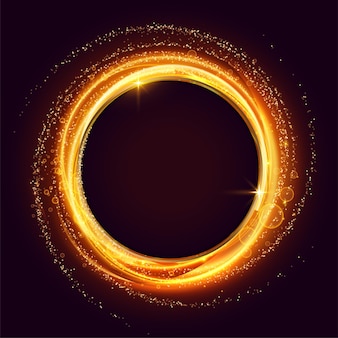 Glowing swirl frame made with sparkles and particles background