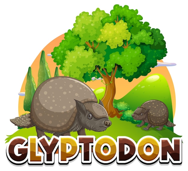 Vettore gratuito personaggio dei cartoni animati glyptodon con logo