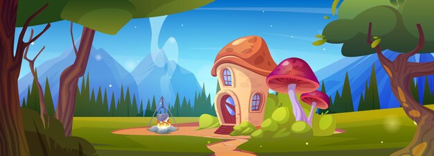 Gnome mushroom house on forest glade