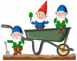 Free vector gnomes with haul cart cartoon style on white background