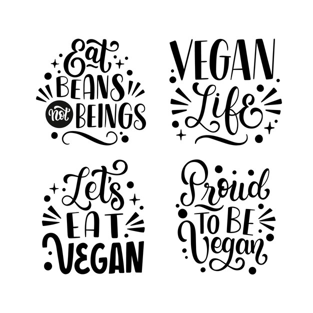 Go vegan lettering design set