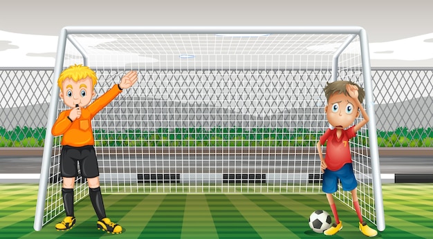 Free vector goalkeeper and referee in the field