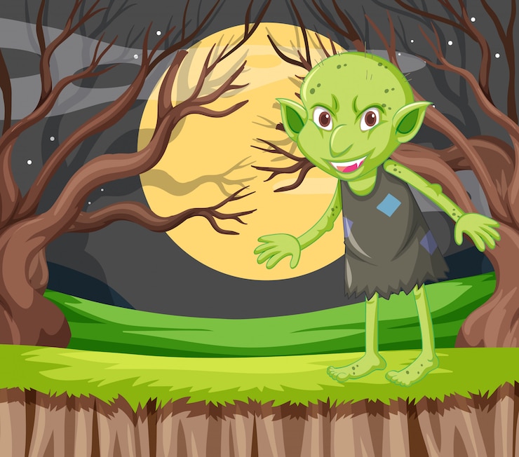 मुफ़्त वेक्टर goblin in standing position in cartoon character on background