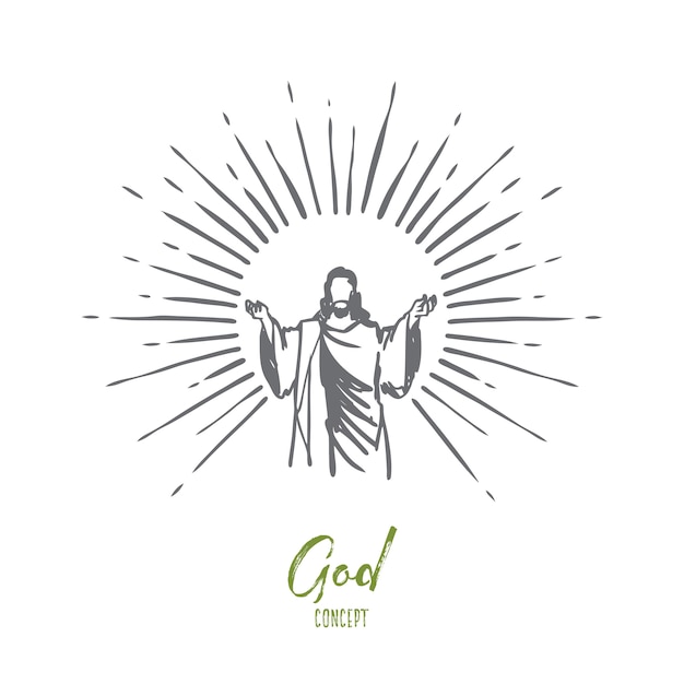 God, jesus christ, grace, good, ascension concept. hand drawn silhouette of jesus christ, the son of god concept sketch.