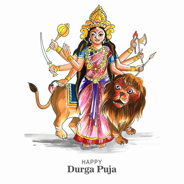 행복 durga puja 카드 배경에서 여신 durga 얼굴