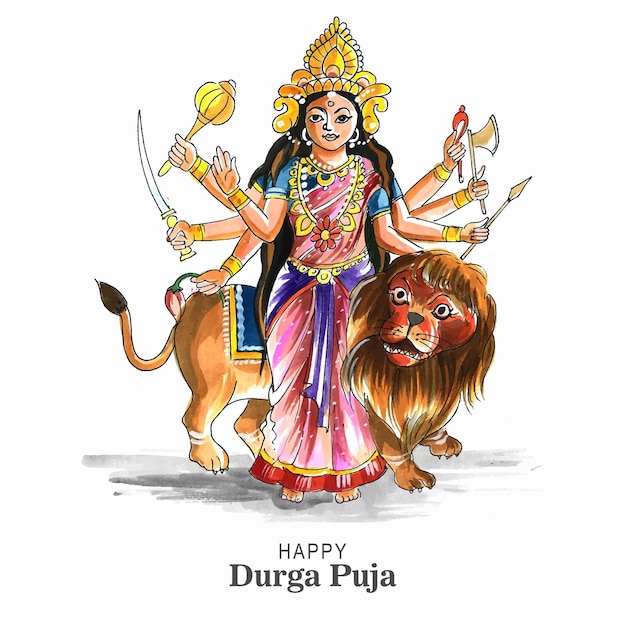 행복 durga puja 카드 배경에서 여신 durga 얼굴