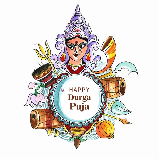 행복 durga puja 카드 배경에서 여신 durga 얼굴