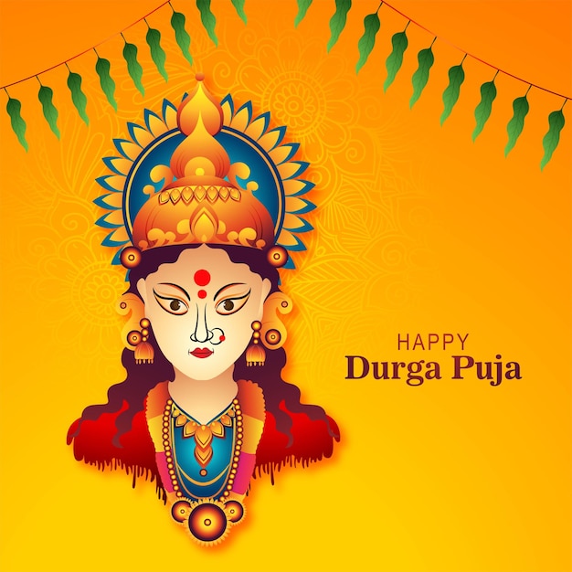 Free vector goddess durga face in happy durga puja subh navratri card background