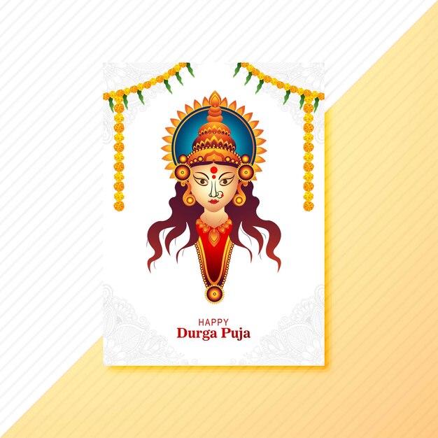 Free vector goddess durga face in happy durga puja subh navratri card brochure template design