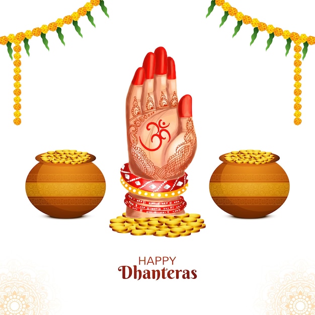 Free vector goddess laxmi blessing with jewellery and coins for indian festival dhanteras background