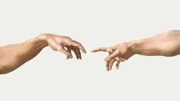 Free vector gods hand vector sticker, creation of adam famous painting, remixed from artworks by michelangelo buonarroti