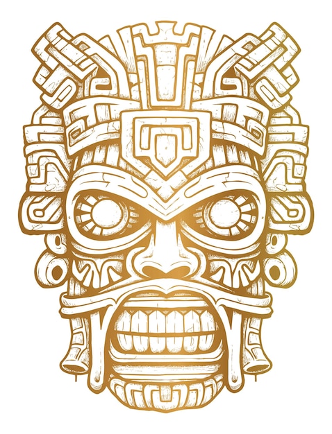 Gold art line tribal head illustration