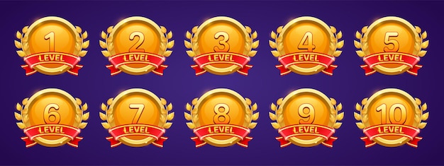 Gold badges with level number for game ui design