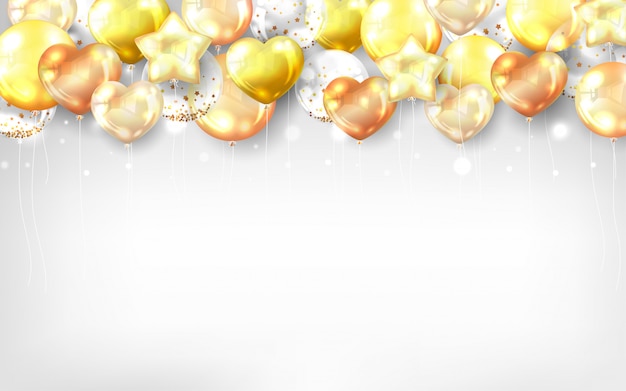 Gold balloons background for happy birthday card