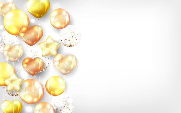 Gold balloons on white background