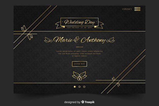 Gold and black wedding landing page