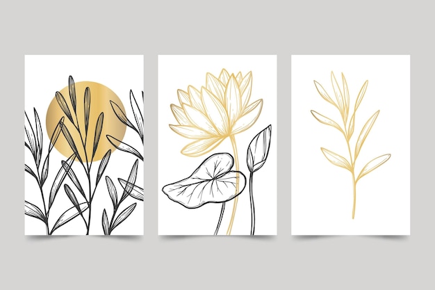 Free vector gold botanical cover collection