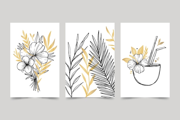 Free vector gold botanical cover collection